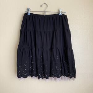 Joe Benbasset Large Black Skirt Pink Tulle Lace Laser Cut Flower Dots Border